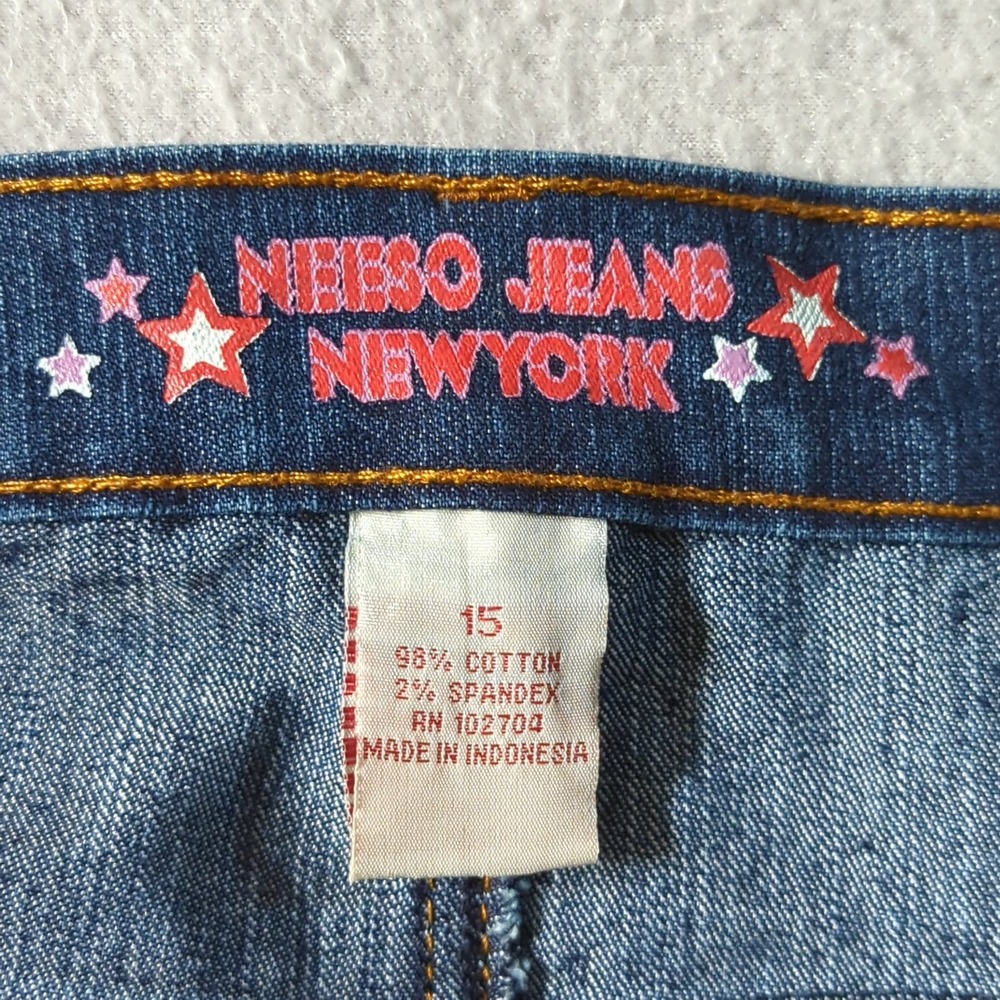 Neeso Jeans New York Denim Maxi Skirt Blue Embroidered Graphic Americana Size 15 - Picture 3 of 8